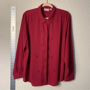 Joan Rivers Deep Red with jewaled stars Button Down Shirt